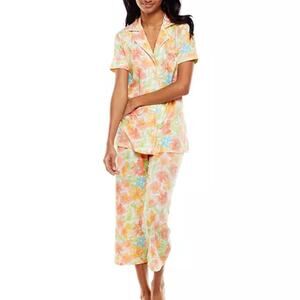 Chaps Shirt Sleep Pajama Shirt & Pants Sets Size M Watercolor Floral Loungewear‎